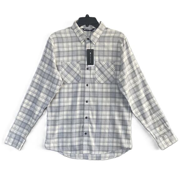 Travis Mathew Shirt Men's Small Cloud Collection Flannel Shirt Gray Plaid NEW